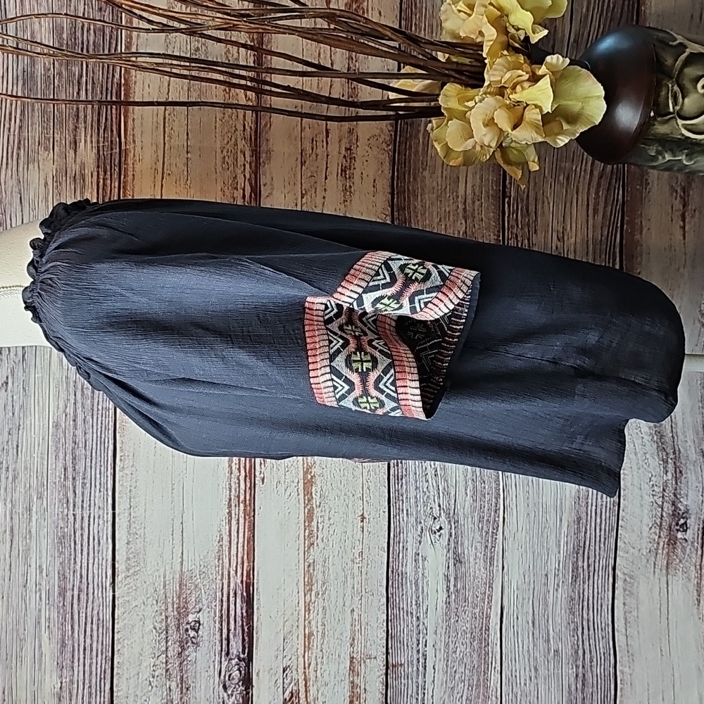 JOHN PAUL RICHARD BLACK EMBRODERED BOHO PULLOVER TOP - Picture 8 of 15